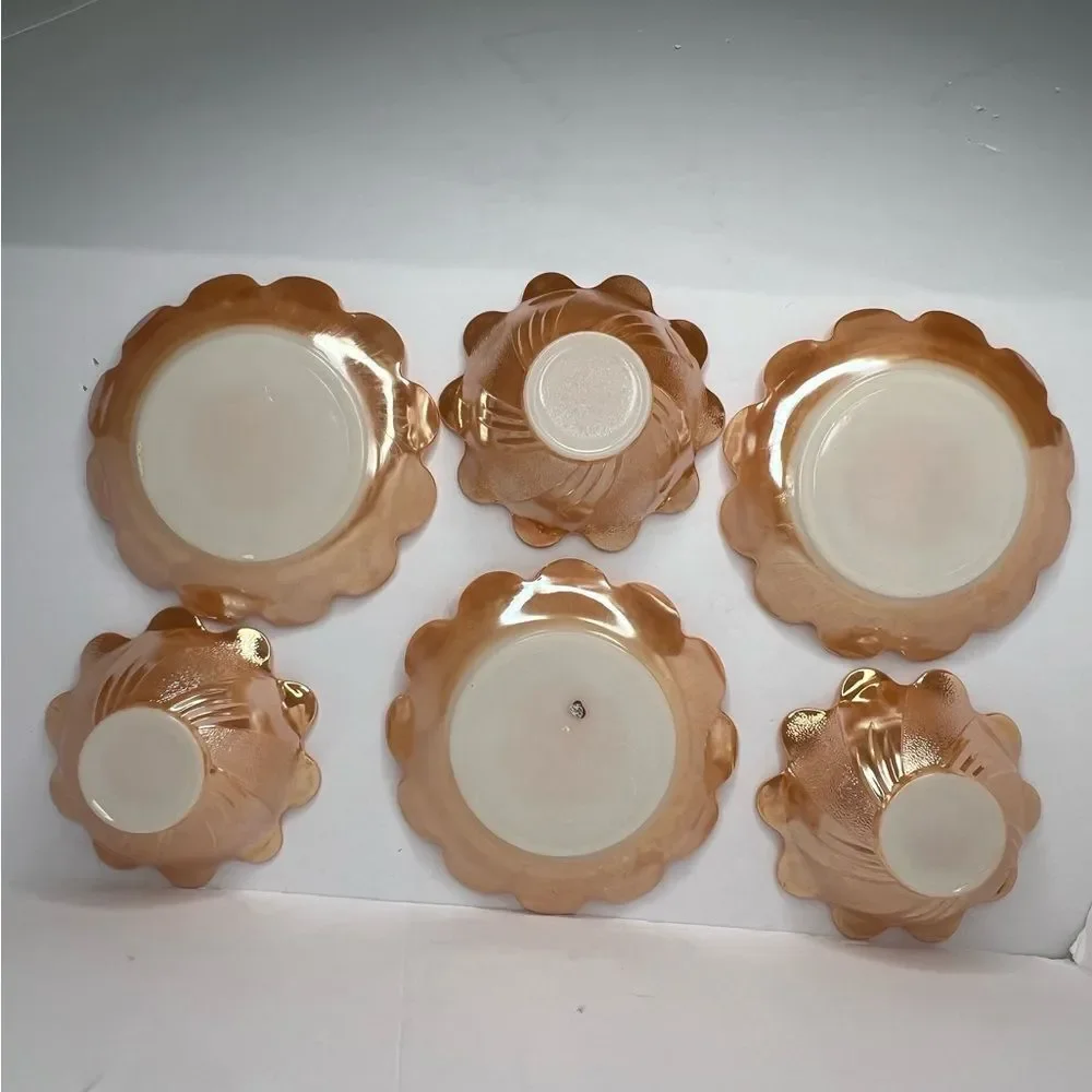 Vintage Fire King Anchor Hocking Peach Lustre Lotus Leaf Blossom Bowl/Plate ST 3